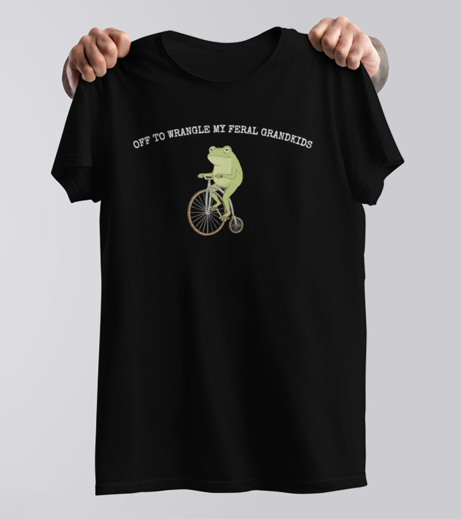 Frog Riding Bicycle Off To Wrangle My Feral Grandkids T-Shirt