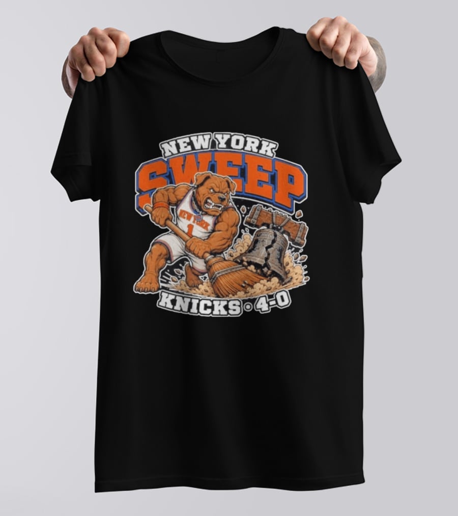 New York Knicks Sweep 76ers Bell Cracked 4 0 T-Shirt