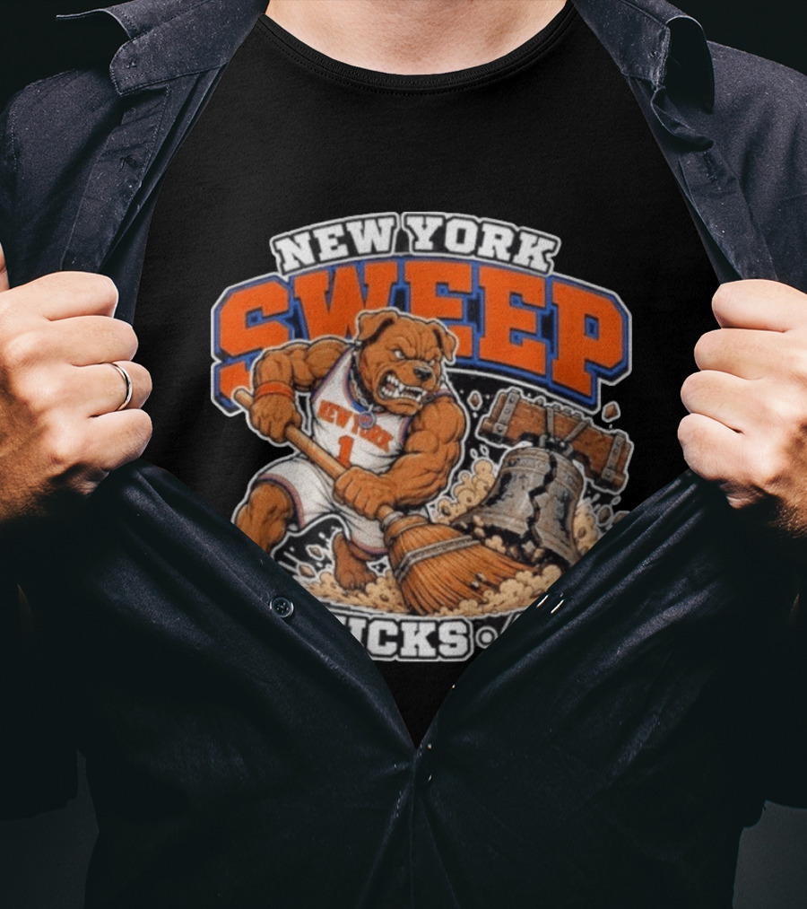 New York Knicks Sweep 76ers Bell Cracked 4 0 T-Shirt