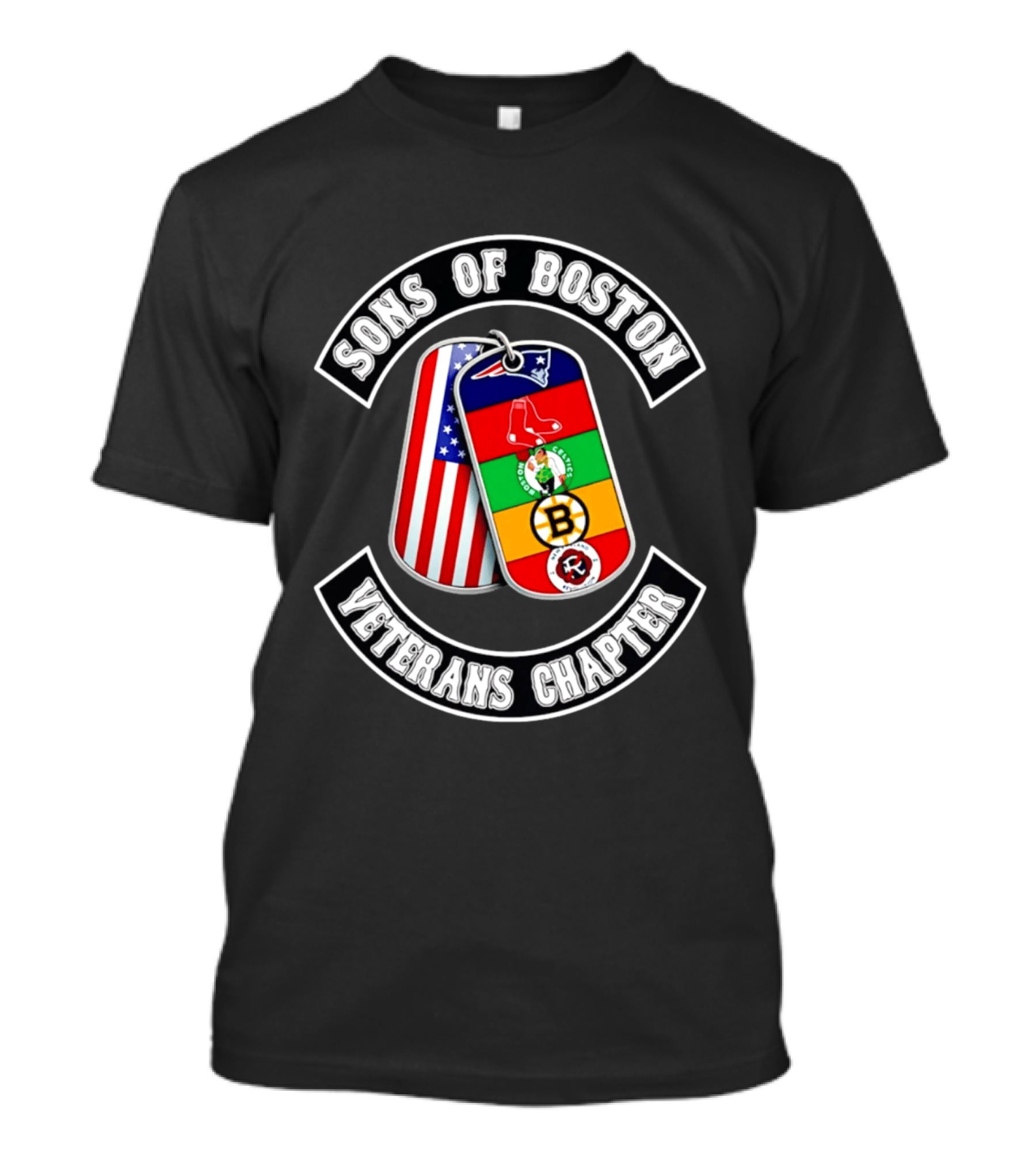 Boston Sports Patriots Red Sox Celtics Bruins Revolution Flags Dog Tags T-Shirt