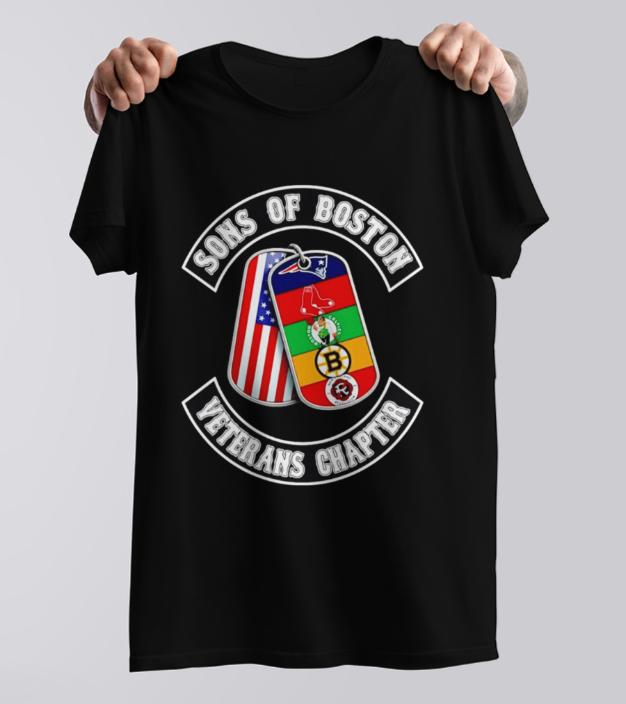 Boston Sports Patriots Red Sox Celtics Bruins Revolution Flags Dog Tags T-Shirt