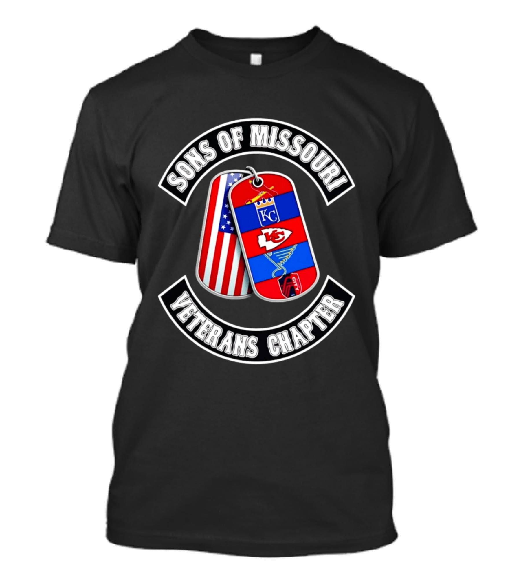 Sons Of Missouri Veterans Chapter Dog Tags KC Chiefs St. Louis Cardinals STL Blues USA Flag T-Shirt
