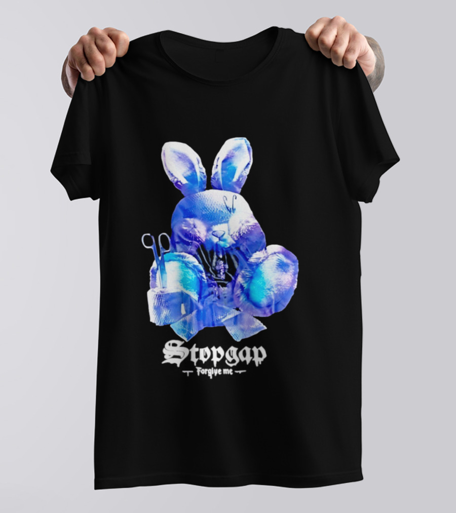 Stopgap Forgive Me Blue Bunny Plush With Scissors T-Shirt