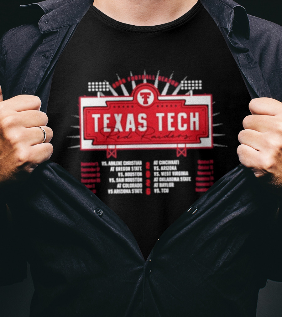 Texas Tech Red Raiders 2026 Football Schedule With Stadium Lights And Team T-Shirt