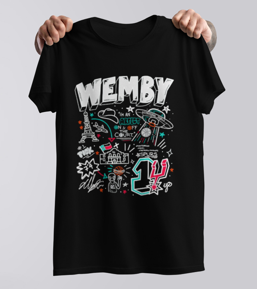 Wemby Victor Wembanyama Artist On Off Court Spurs #1 Eiffel Tower Alien Spaceship T-Shirt