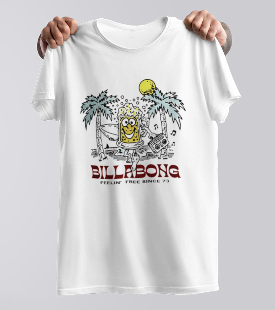 Billabong Feelin Free Since 73 Beer Tropical Vibes Palm Trees Sun T-Shirt