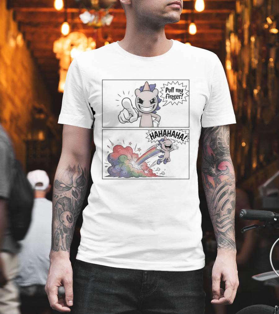 Dusty Unicorn Pull My Finger Rainbow Fart Dust T-Shirt
