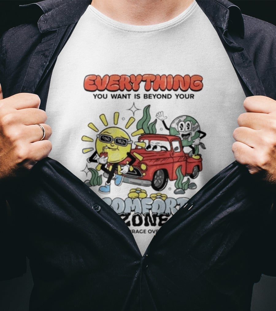 Everything You Want Is Beyond Your Comfort Zone Choose Courage Over Comfort Retro Sun And Moon T-Shirt