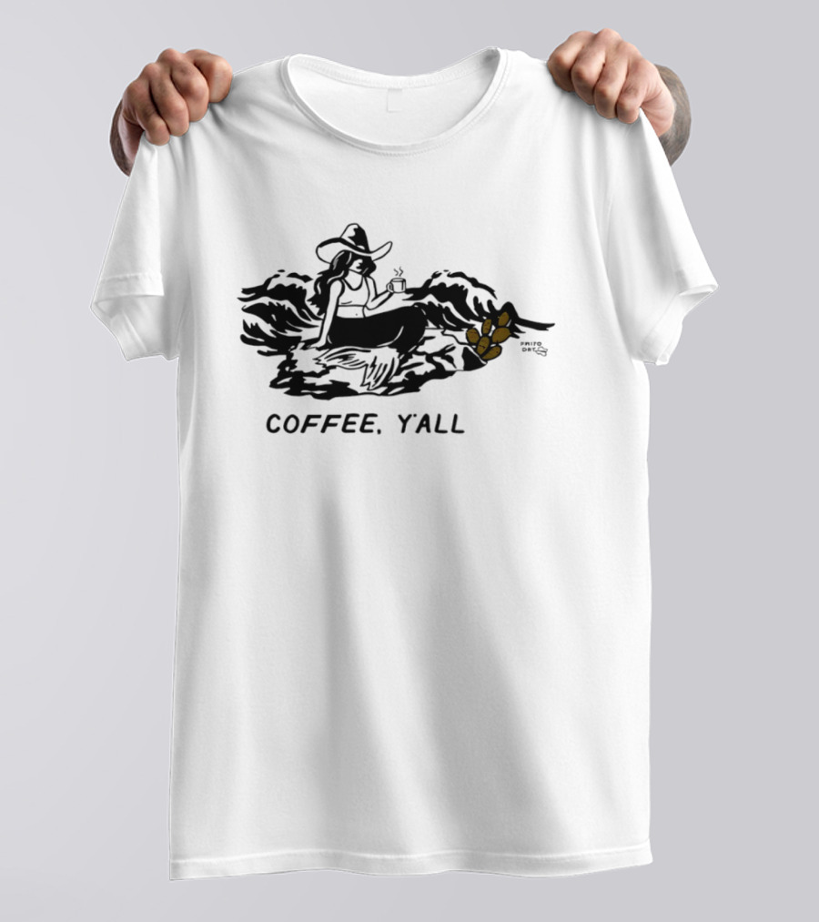Texas Style Cowgirl Mermaid Coffee Y'all T-Shirt