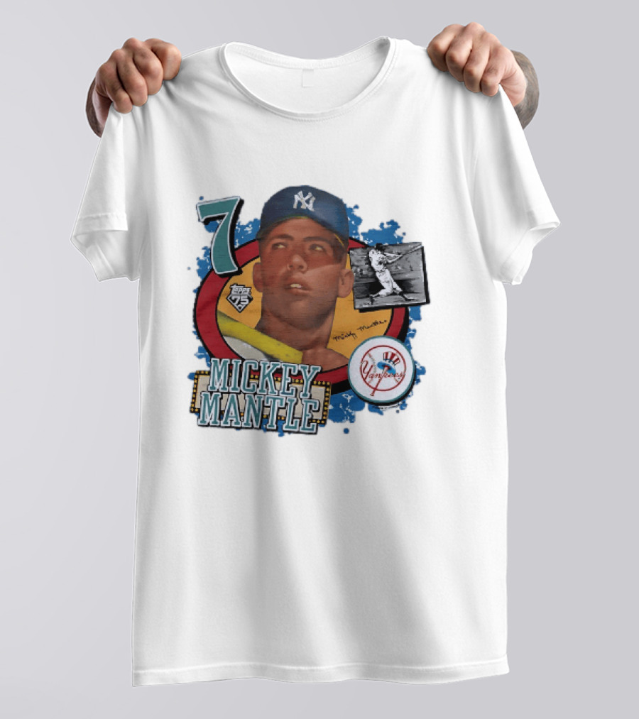 Mickey Mantle New York Yankees Topps 75 Number 7 Yankees Patch T-Shirt