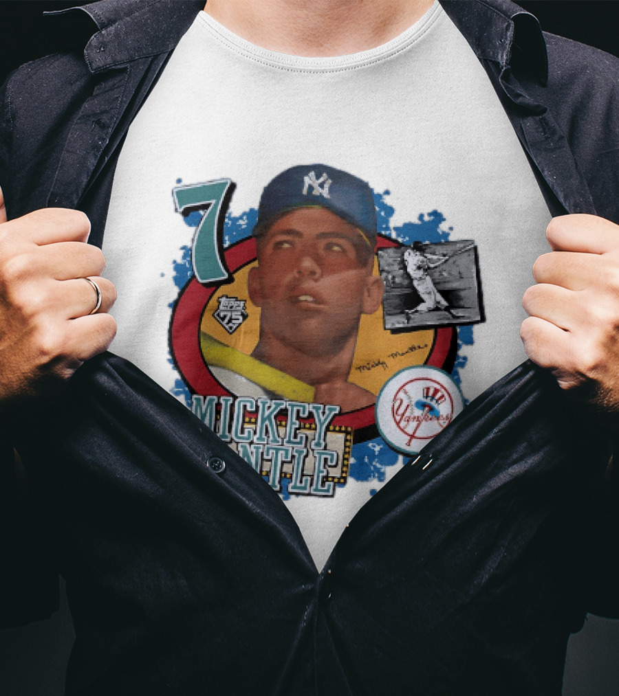Mickey Mantle New York Yankees Topps 75 Number 7 Yankees Patch T-Shirt