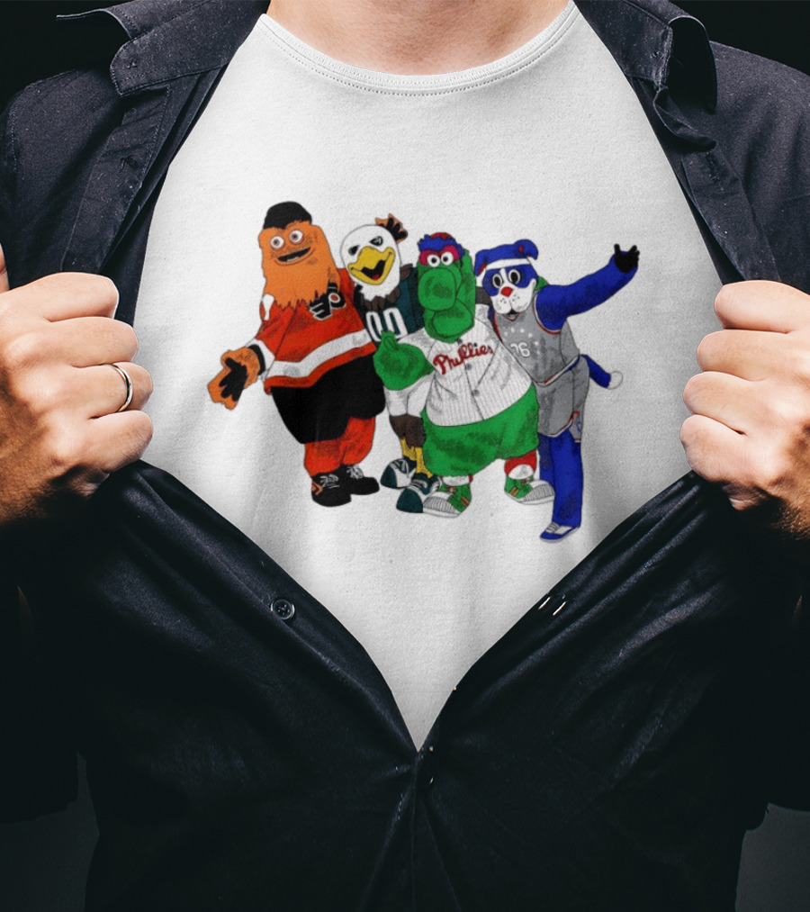 Philly Mascots Gritty Swoop Phanatic Franklin 2026 Sports Characters T-Shirt
