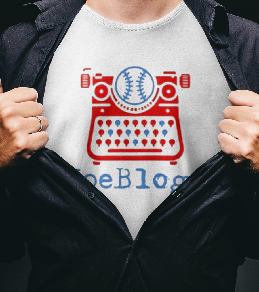 Red White And Blue JoeBlogs Typewriter With Baseball T-Shirt