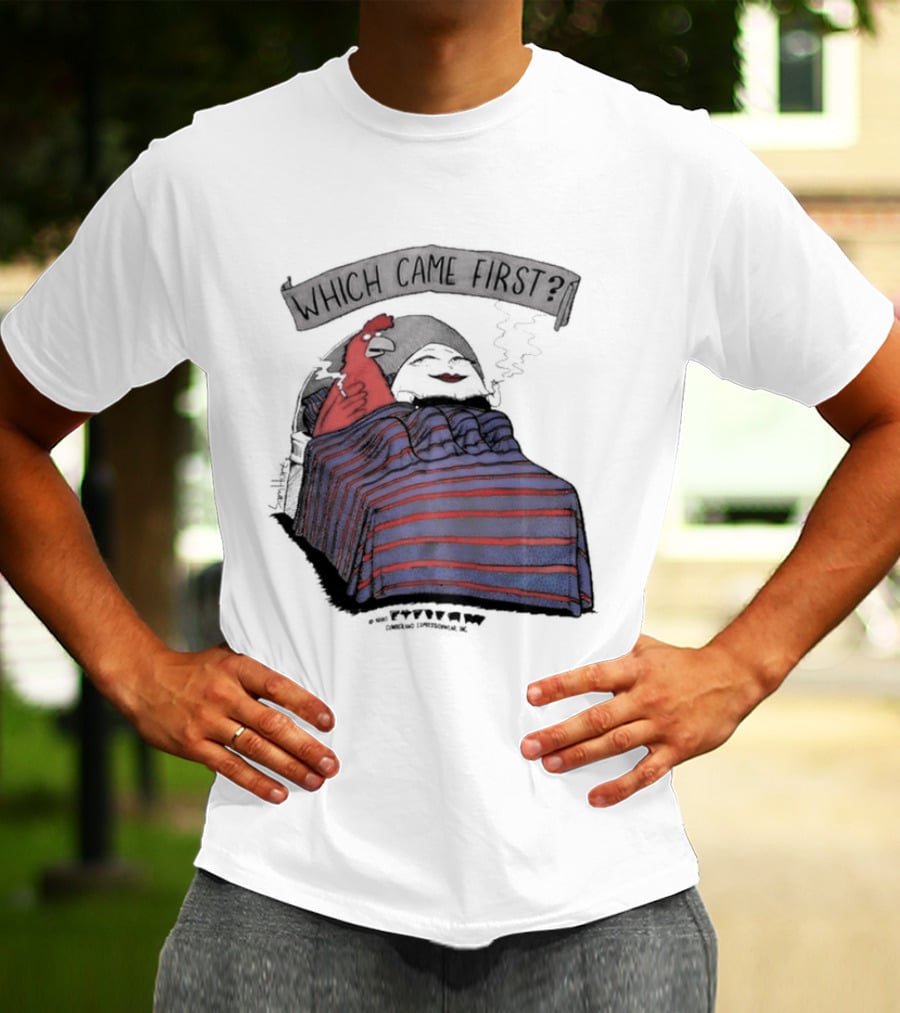 Which Came First The Chicken Or The Egg Striped Bed Scene T-Shirt