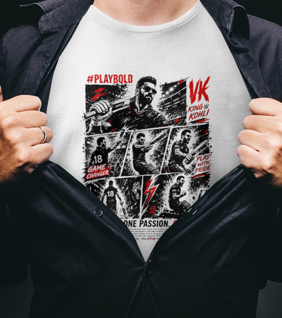 Play Bold Virat Kohli VK King Play With Pride Game Changer One Man One Passion One Roar T-Shirt