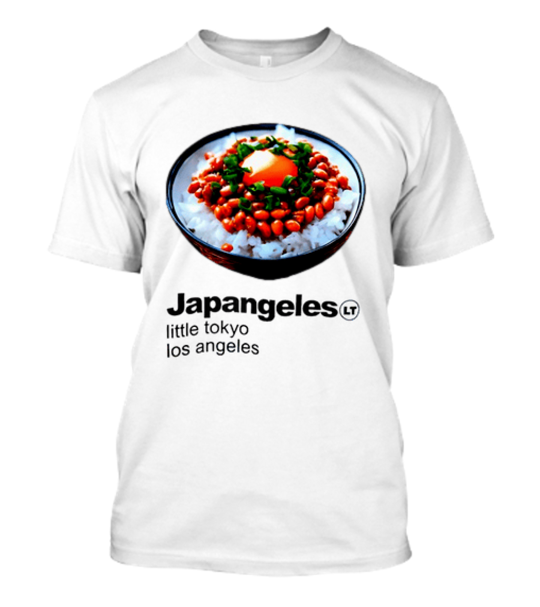 Japangeles Little Tokyo Los Angeles Natto Gohan Bowl With Egg And Scallions T-Shirt