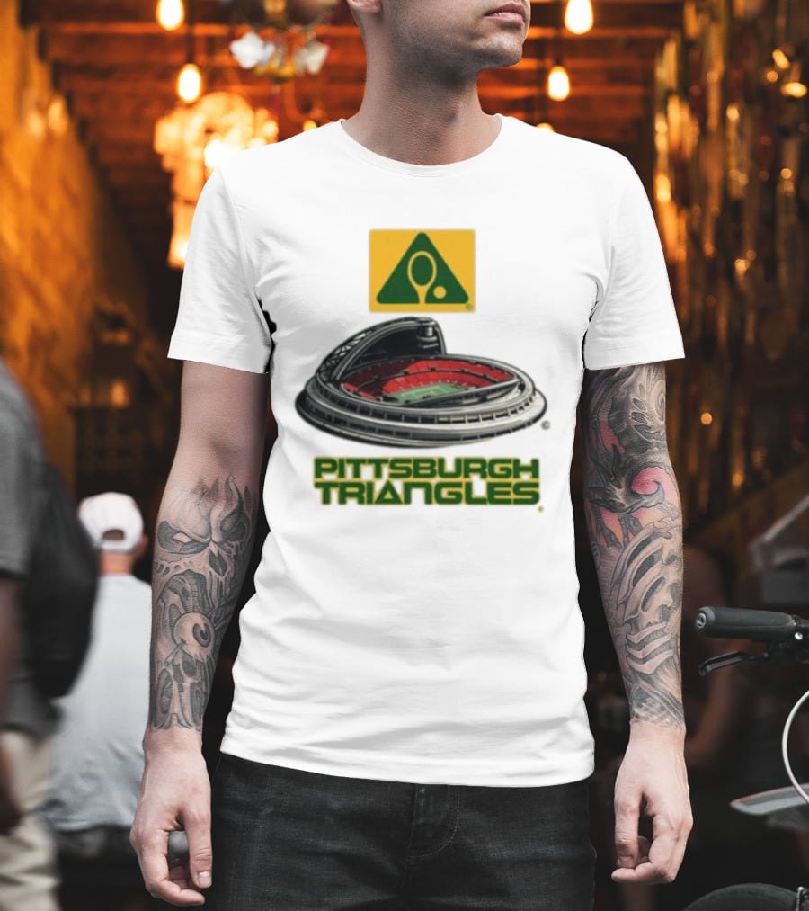 Pittsburgh Triangles Tennis Stadium With Tennis Racket T-Shirt