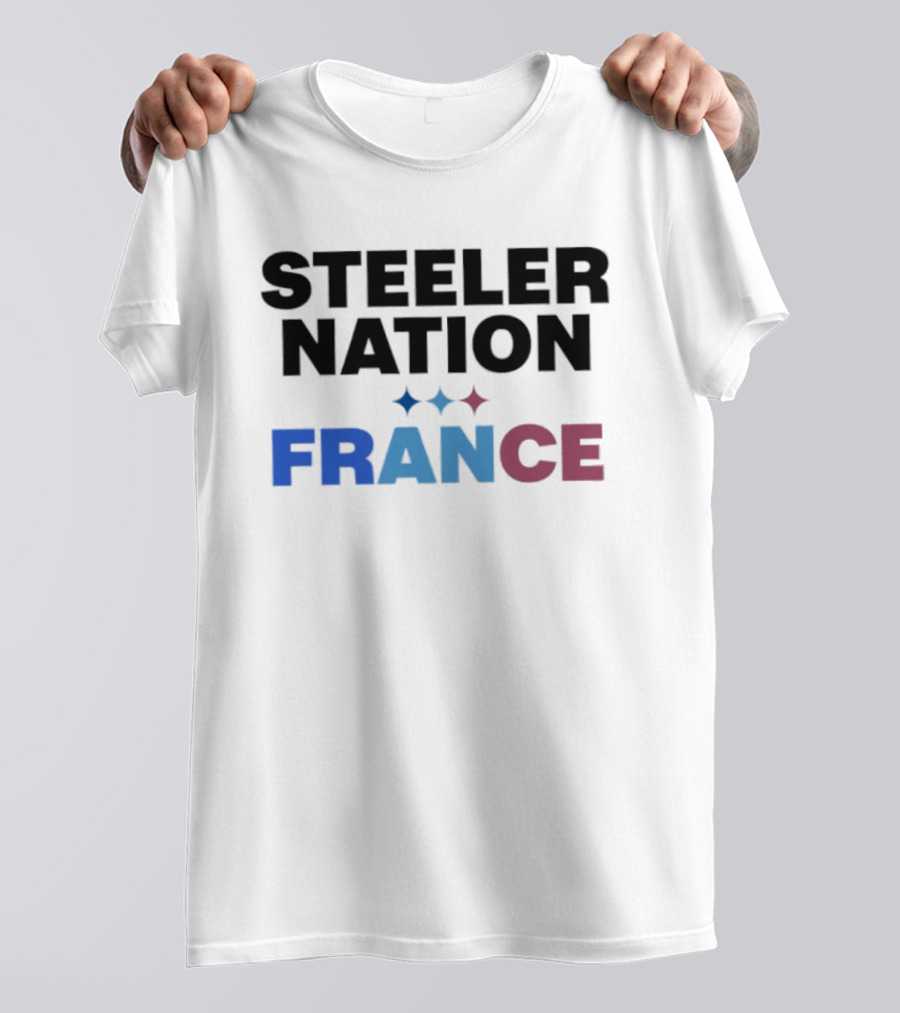 STEELERS NATION FRANCE Black Text Blue White Red Team T-Shirt