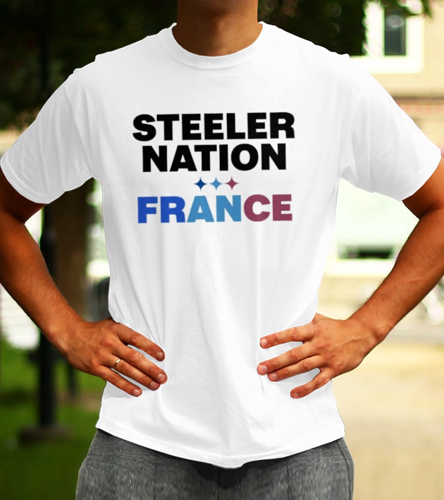 STEELERS NATION FRANCE Black Text Blue White Red Team T-Shirt