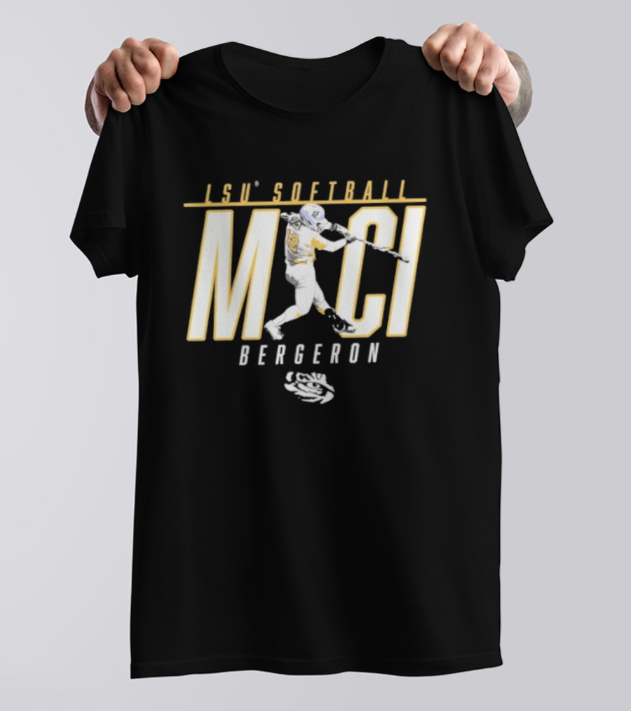 LSU Softball Maci Bergeron Swinging Action Baseball T-Shirt