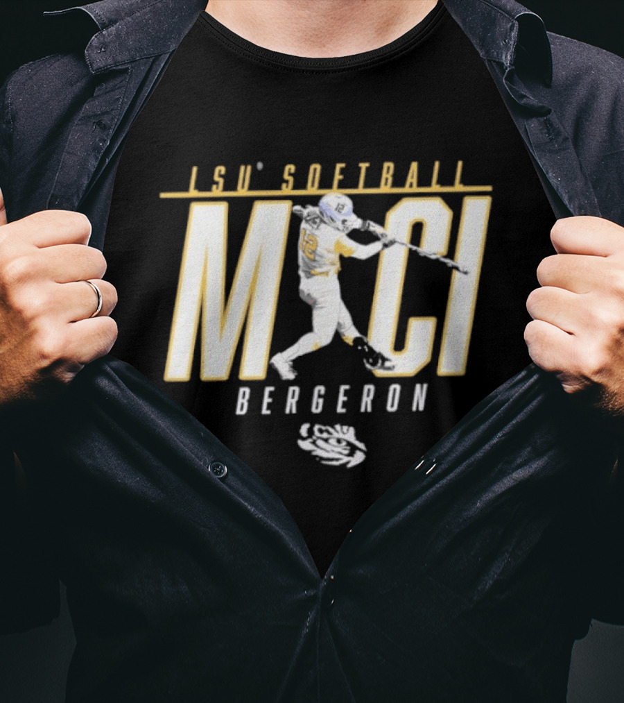 LSU Softball Maci Bergeron Swinging Action Baseball T-Shirt