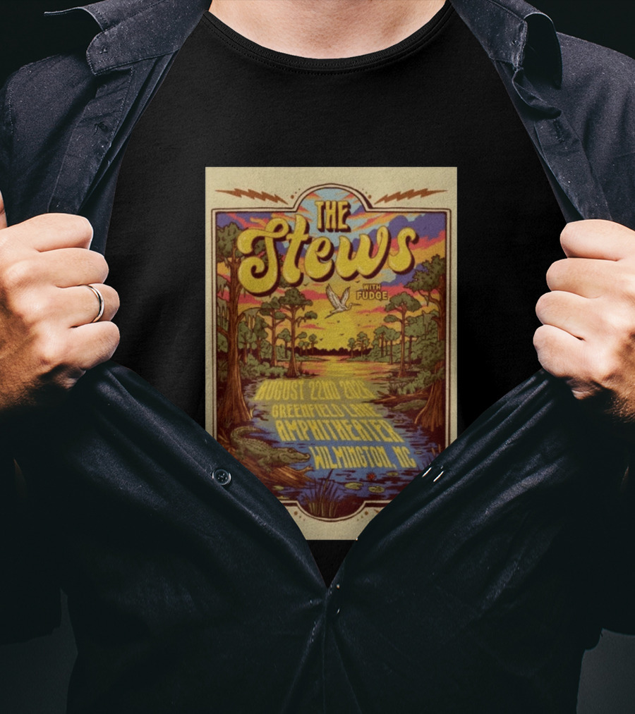 The Stews With Fudge August 22nd 2026 Greenfield Lake Amphitheater Wilmington NC T-Shirt