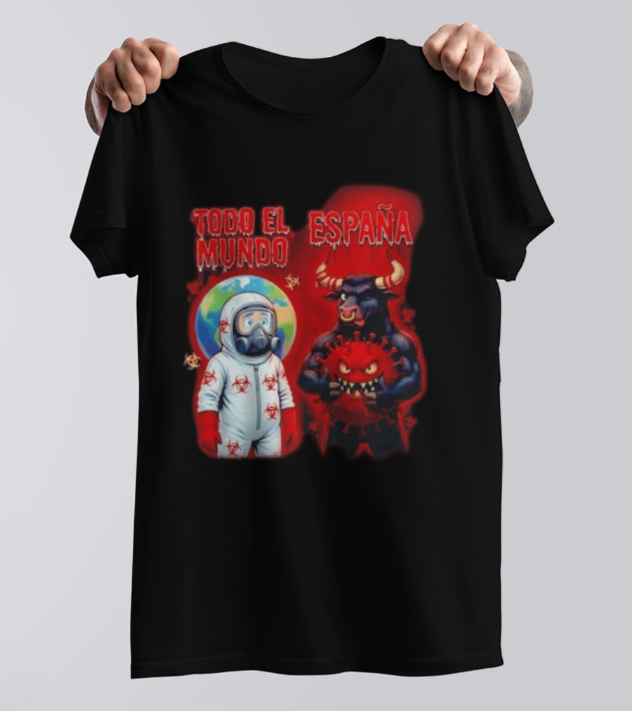 Todo El Mundo España Hantavirus 2026 Hazmat Bull And Virus T-Shirt