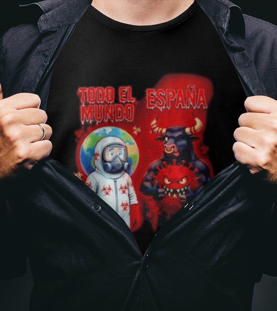 Todo El Mundo España Hantavirus 2026 Hazmat Bull And Virus T-Shirt