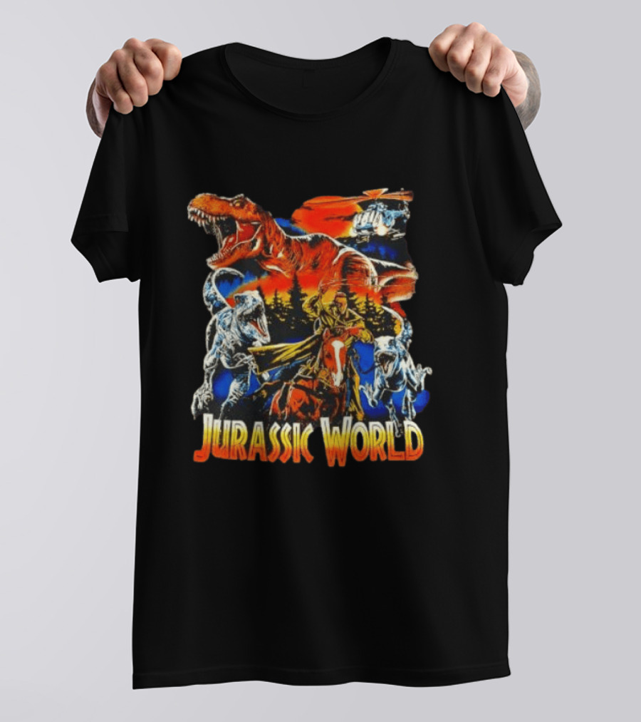 Jurassic World Rex Raptor Classic Cartoon Adventure Scene T-Shirt