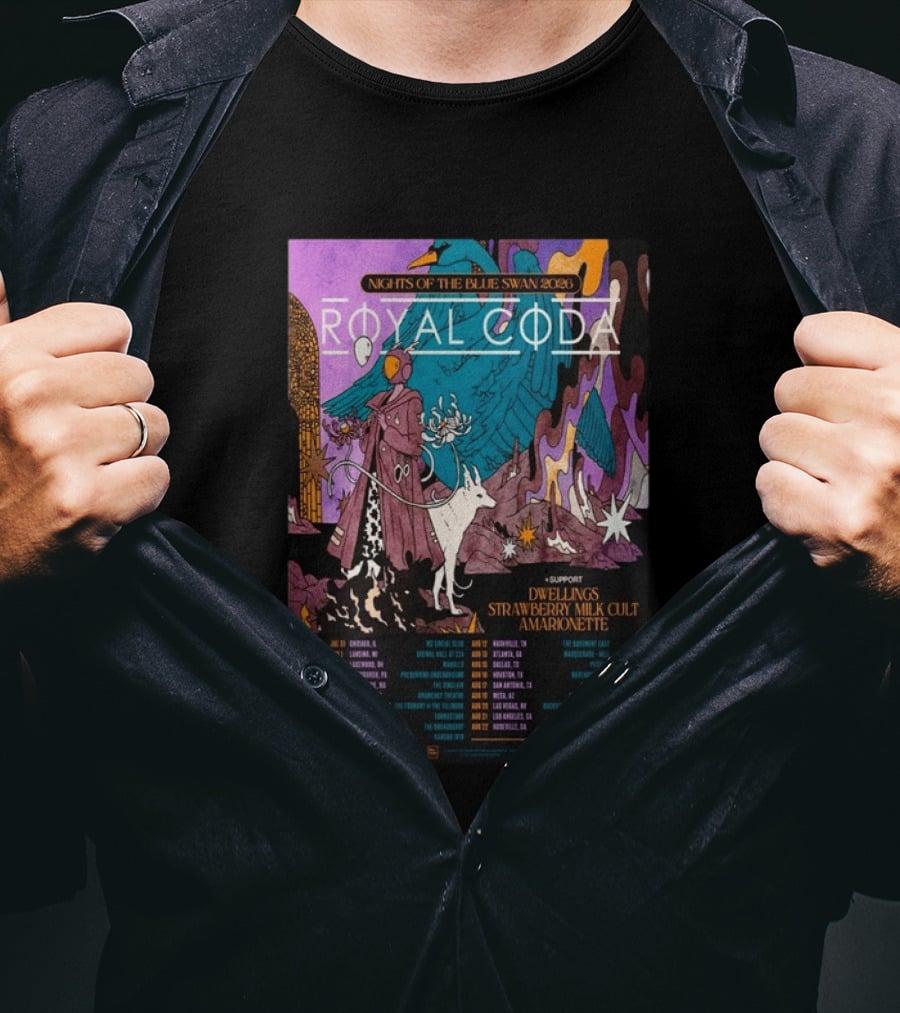 Nights Of The Blue Swan 2026 Royal Coda Tour Dates Dwelling Strawberry Milk Cult Amarionette T-Shirt