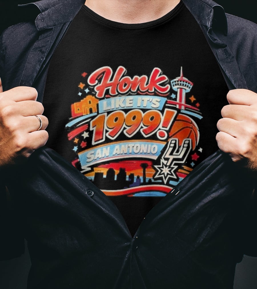 San Antonio Honk Like It's 1999 Basketball Arena Tower Fiesta T-Shirt