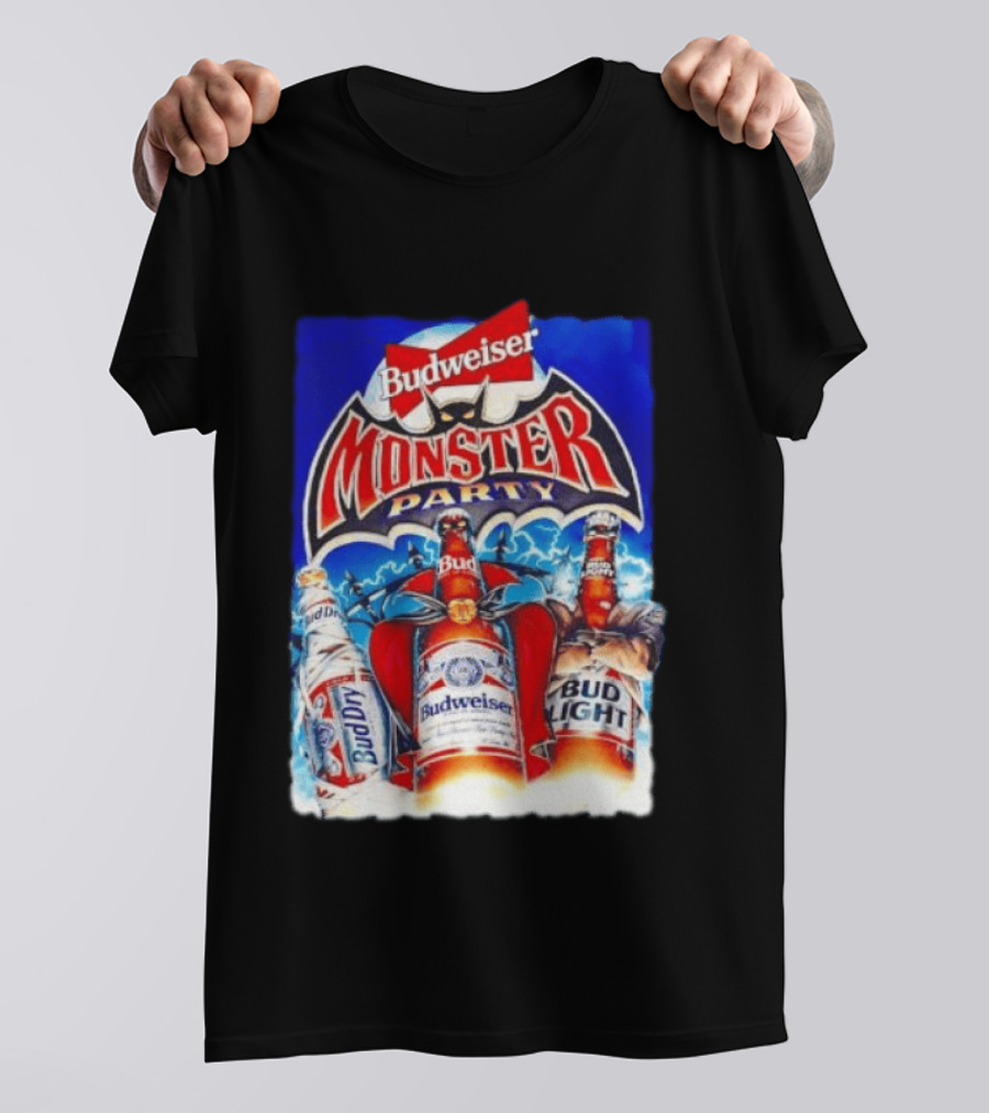 Budweiser Monster Party Bud Dry Bud Light Bottles Halloween Celebration T-Shirt