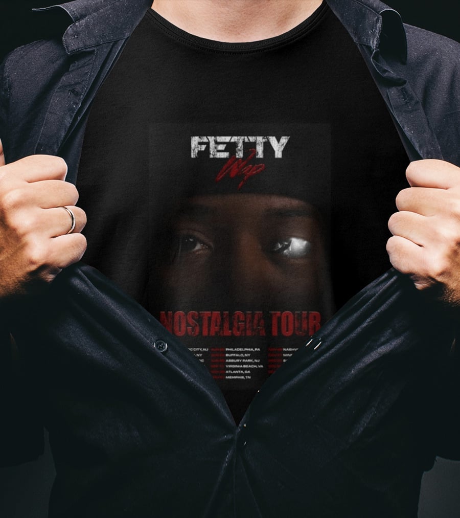 Fetty Wap 2026 Nostalgia Tour Dates And Cities Featuring Eye Closeup And Tour Locations T-Shirt