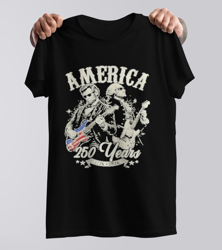 America George Washington Lincoln Playing Guitar 250 Years T-Shirt