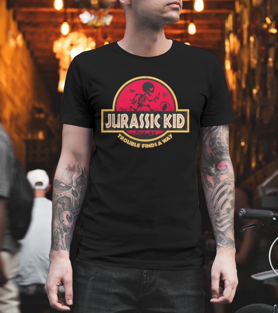 Jurassic Kid Skeleton Trouble Finds A Way T-Shirt