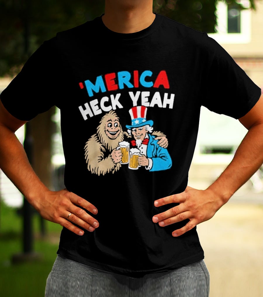 Merica Heck Yeah Uncle Sam Bigfoot Beer T-Shirt