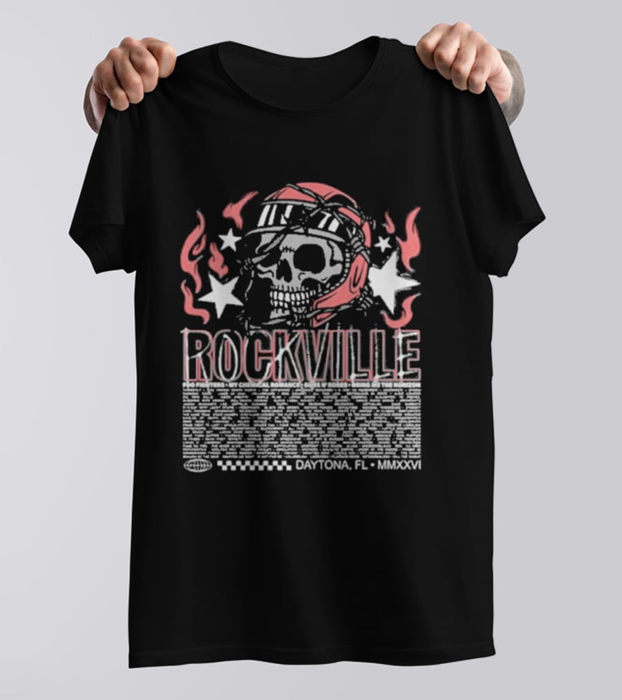 Welcome To Rockville 2026 Daytona Beach Florida Barbed Helmet Skull Lineup T-Shirt