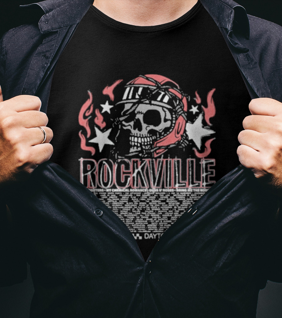 Welcome To Rockville 2026 Daytona Beach Florida Barbed Helmet Skull Lineup T-Shirt