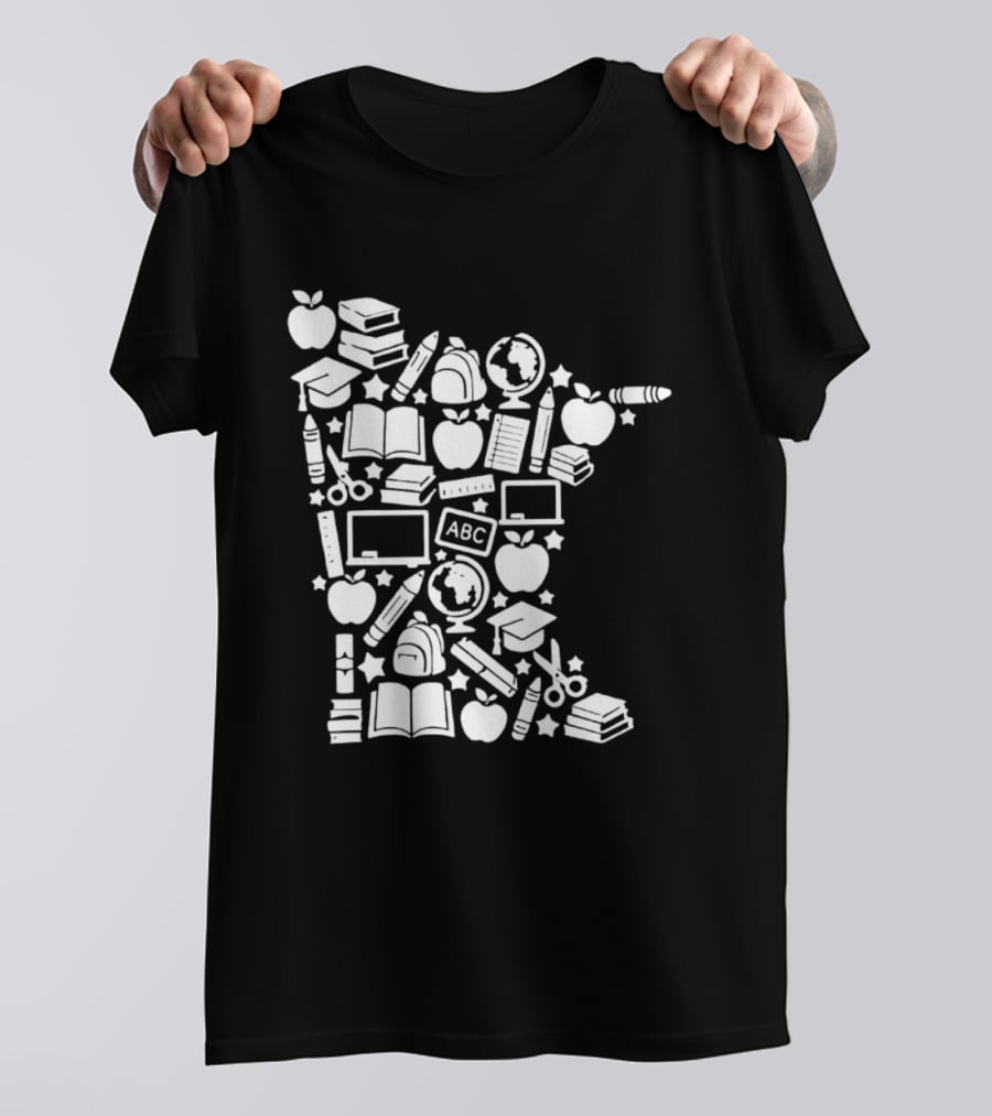 Minnesota Teacher Back To School ABC Books Apples Education State Map T-Shirt