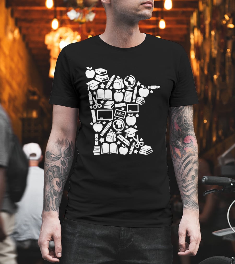 Minnesota Teacher Back To School ABC Books Apples Education State Map T-Shirt