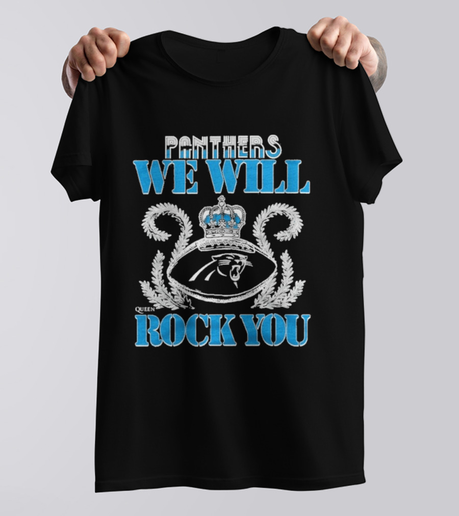 Panthers We Will Rock You Football Crown Laurel T-Shirt