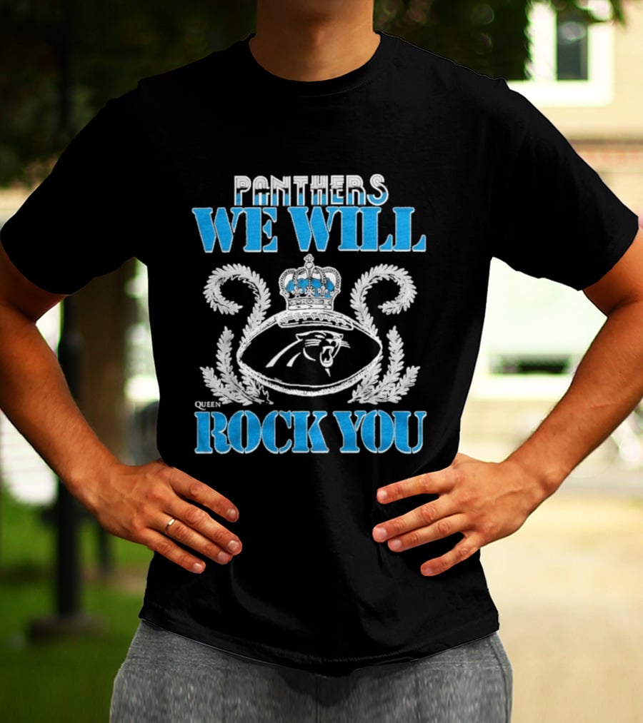 Panthers We Will Rock You Football Crown Laurel T-Shirt