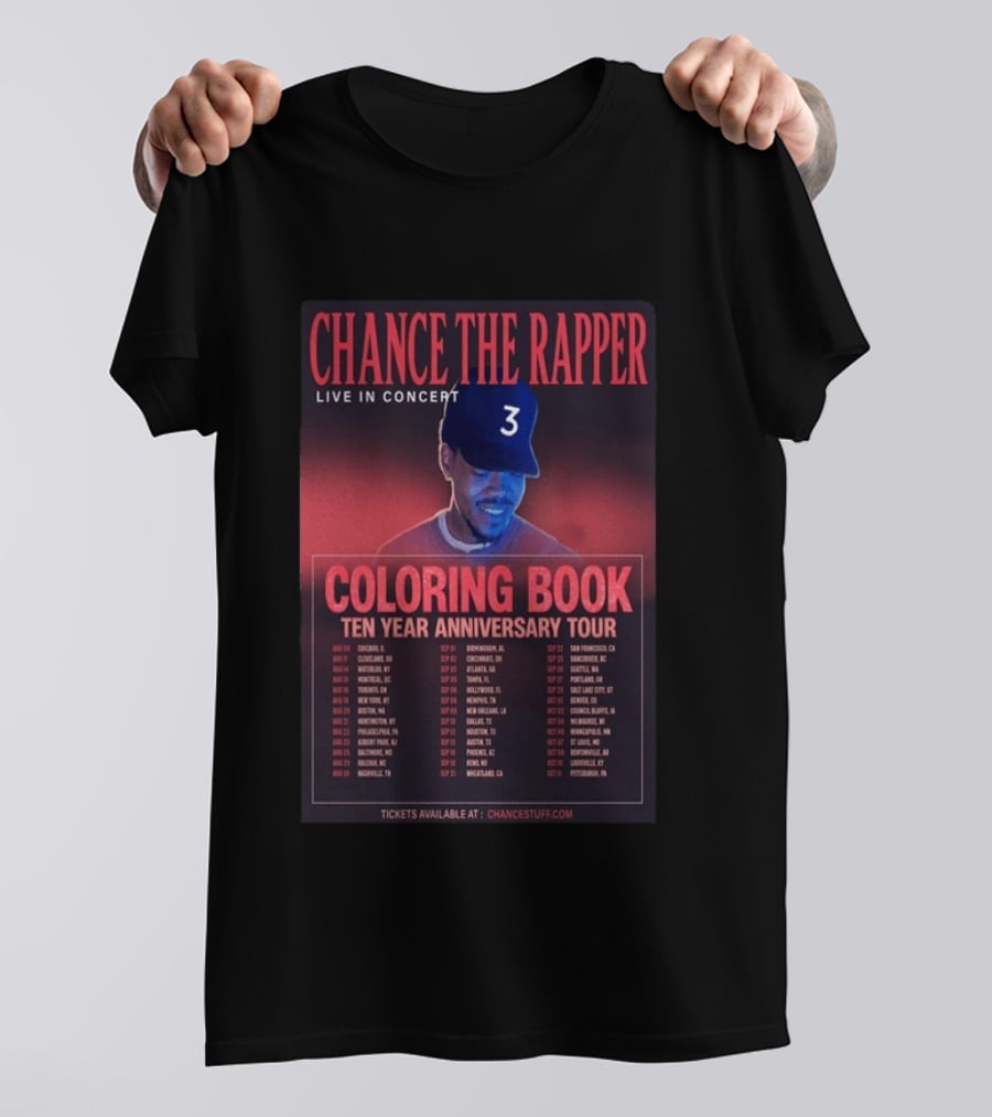 Chance The Rapper Live In Concert Coloring Book Ten Year Anniversary Tour 2026 T-Shirt