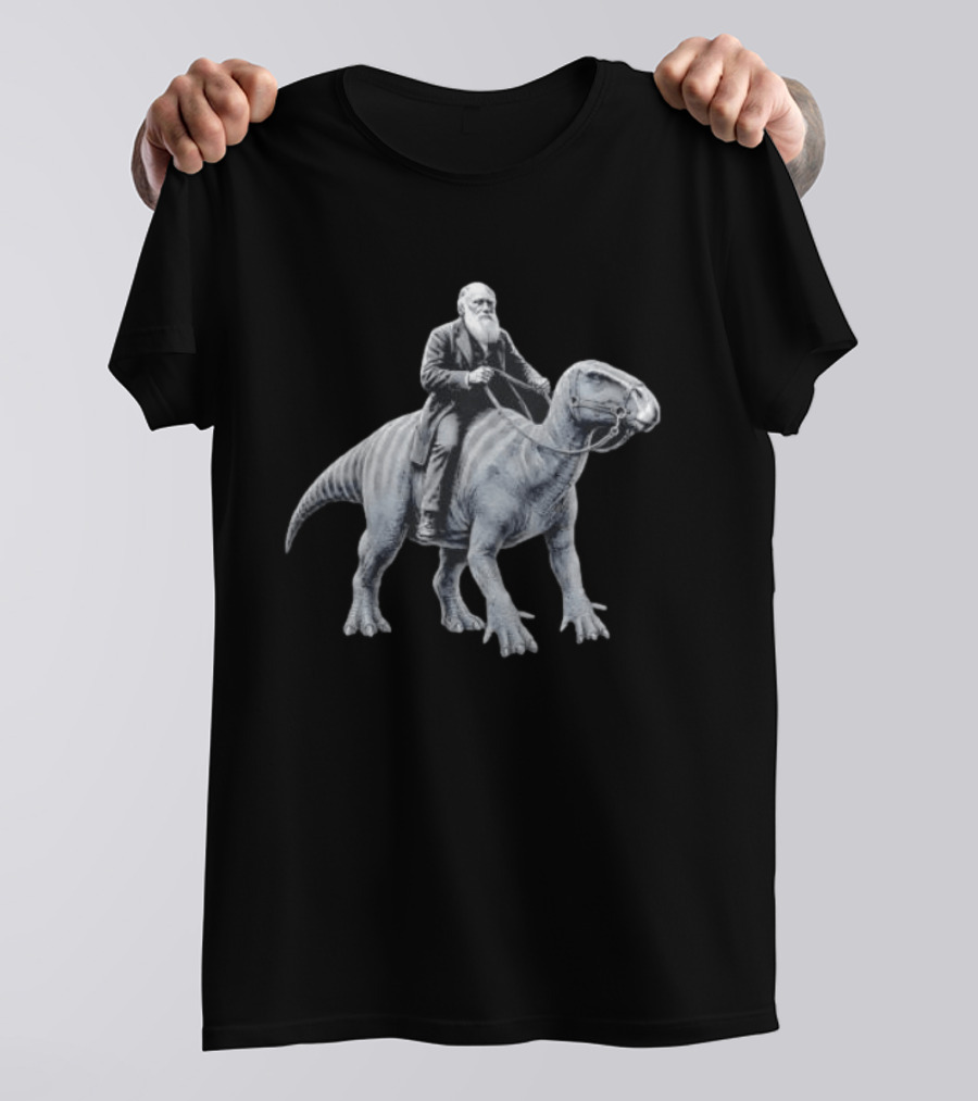 Charles Darwin Riding Dinosaur Evolution Science Lover T-Shirt