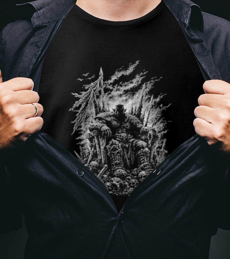 Orc Warlord On Stone Throne Gothic Metal Fantasy Intricate T-Shirt