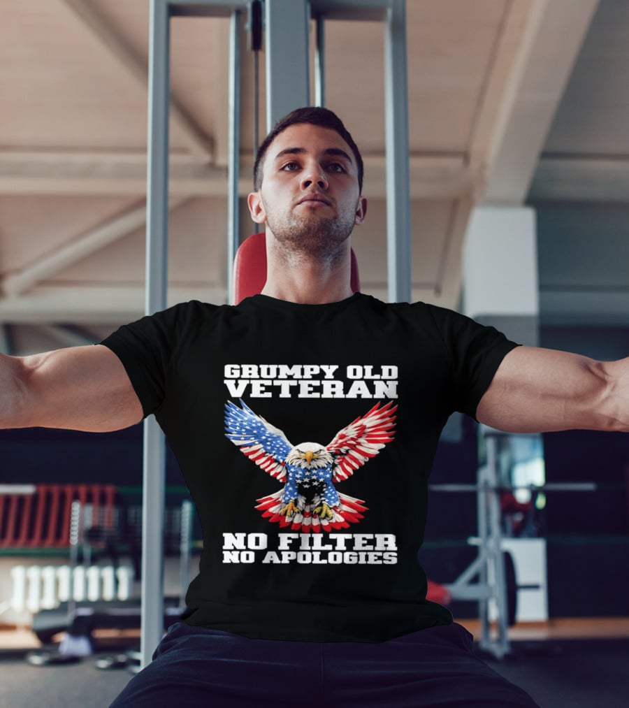 Grumpy Old Veteran American Flag Eagle No Filter No Apologies T-Shirt
