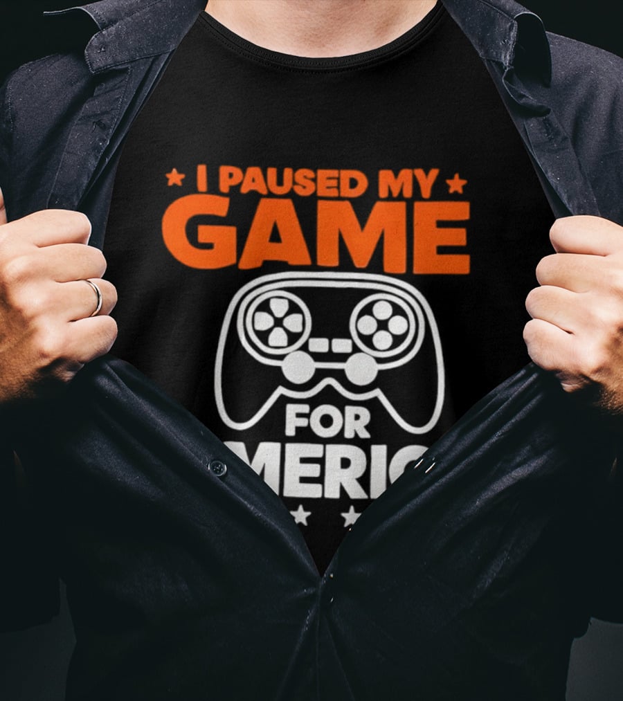 I Paused My Game For America Video Game Controller Stars T-Shirt