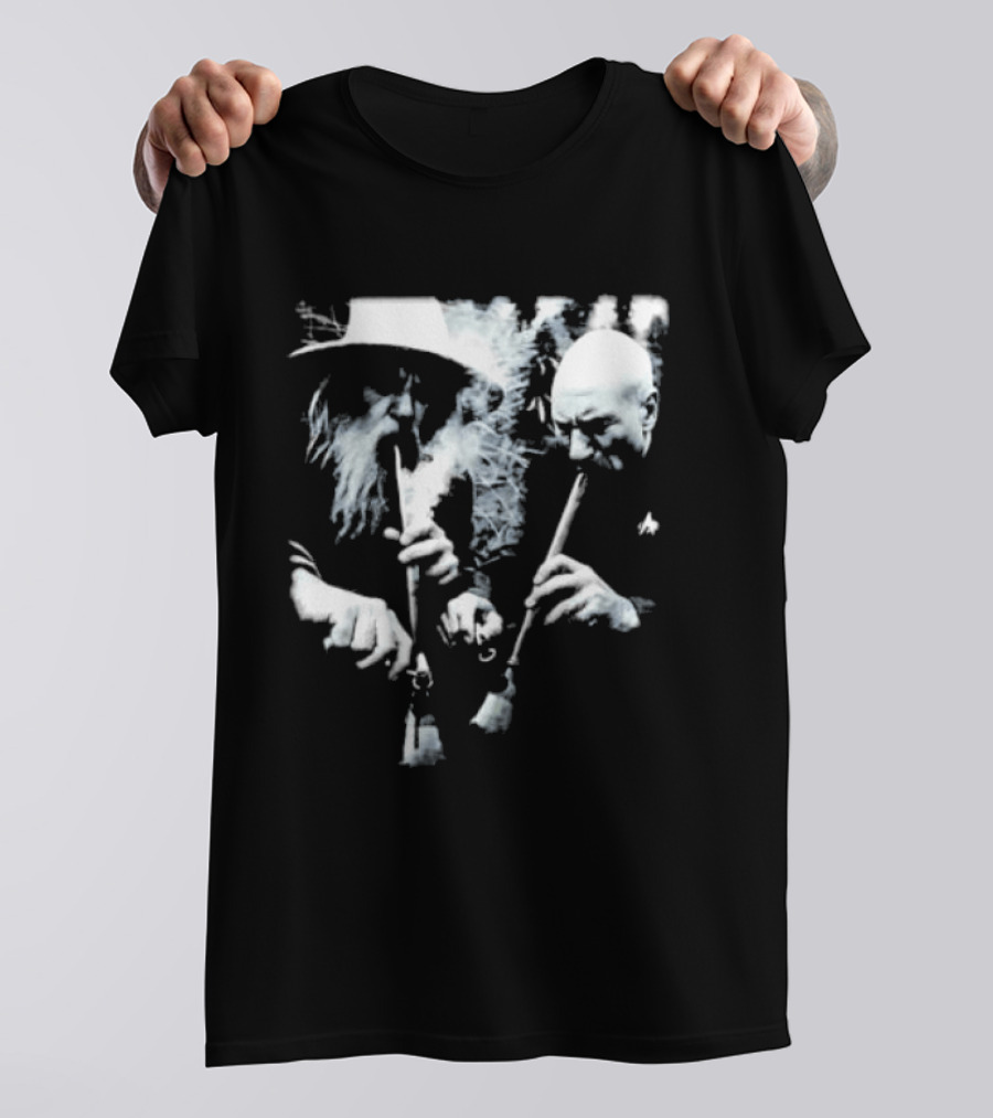 Wizard And Space Captain Smoking Cosmic Meme Scene T-Shirt