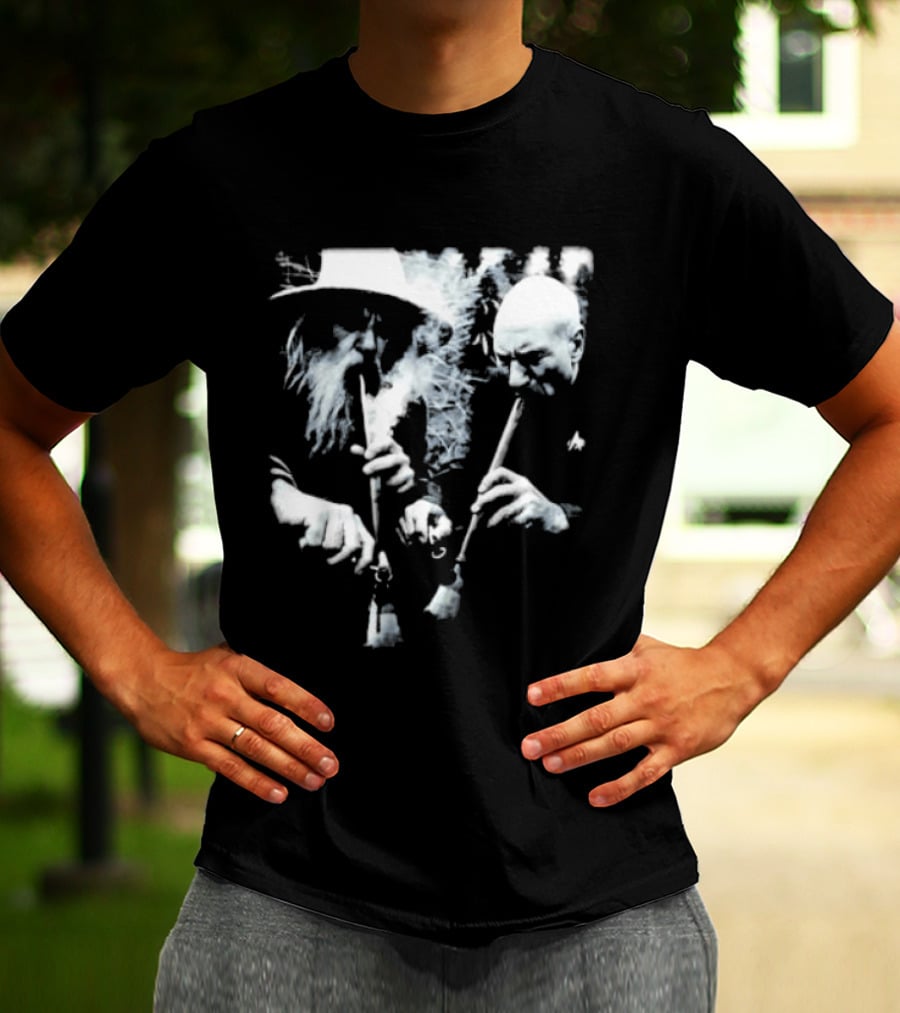 Wizard And Space Captain Smoking Cosmic Meme Scene T-Shirt