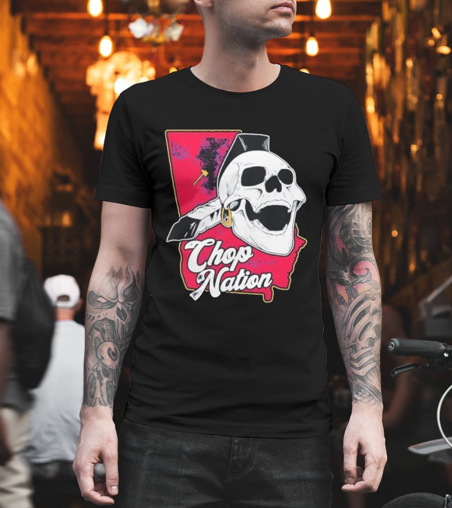 Atlanta Braves Chop Nation Skull Tomahawk Chop T-Shirt
